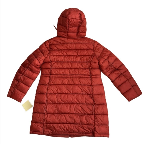 MK Michael Kors Bright Terracotta Women Coat Hooded Puffer Long Jacket XL - Picture 8 of 11